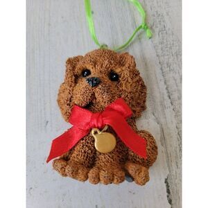 Kurt S Adler brown puppy bow dog pet ornament Xmas decor
